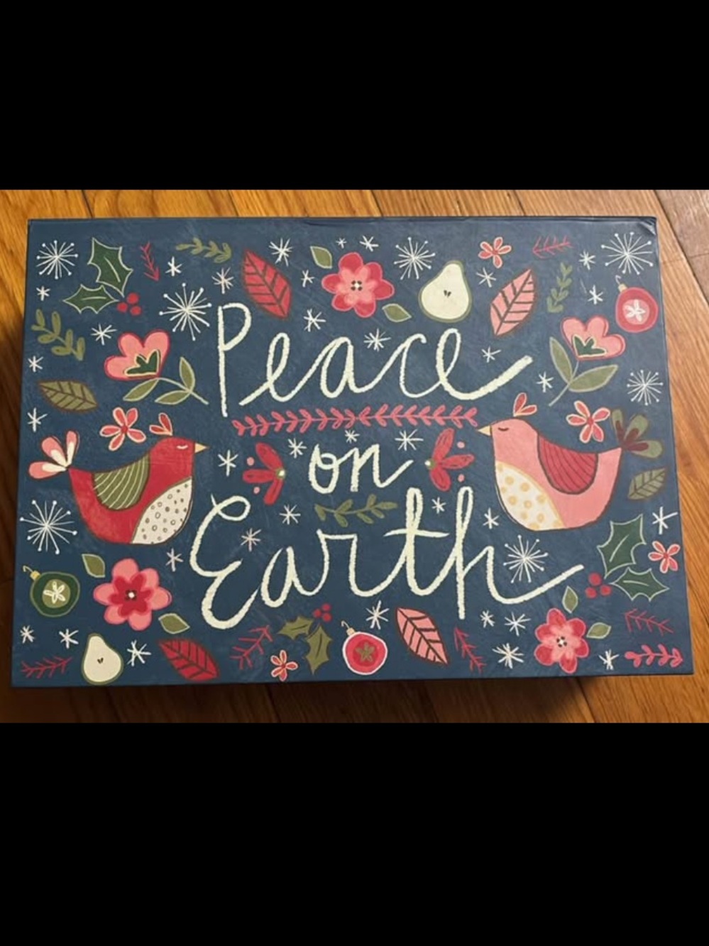 Joy to the World Holiday Decorative Storage Box - Navy & Red - Picture 2 of 4